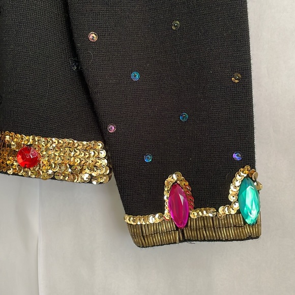 Outlander Cardigan with Gold Trim Sequins and Colorful Jewels, size M - Picture 4 of 9